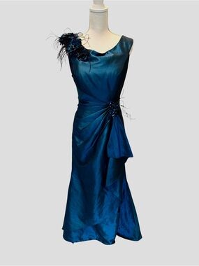 Sarah Danielle Vintage Blue Mermaid Gown 12 Beaded Feather Formal/ Wedding